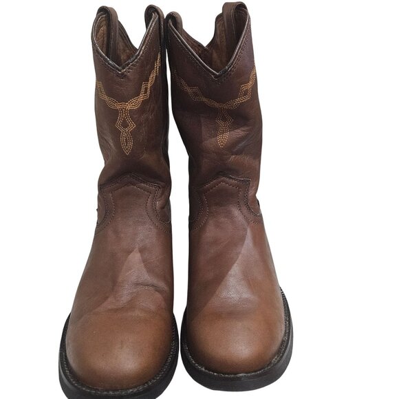 Justin Womens Brown Leather Western Boots With Embroidered Design Size 9 B Durab - Picture 1 of 11